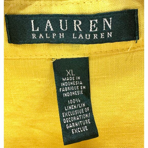 Lauren Ralph Lauren Linen Blouse Women's Size XL Bright Yellow Roll Tab‎ Sleeve - Picture 3 of 4